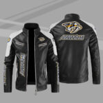 Nashville Predators Block White Black Leather Jacket
