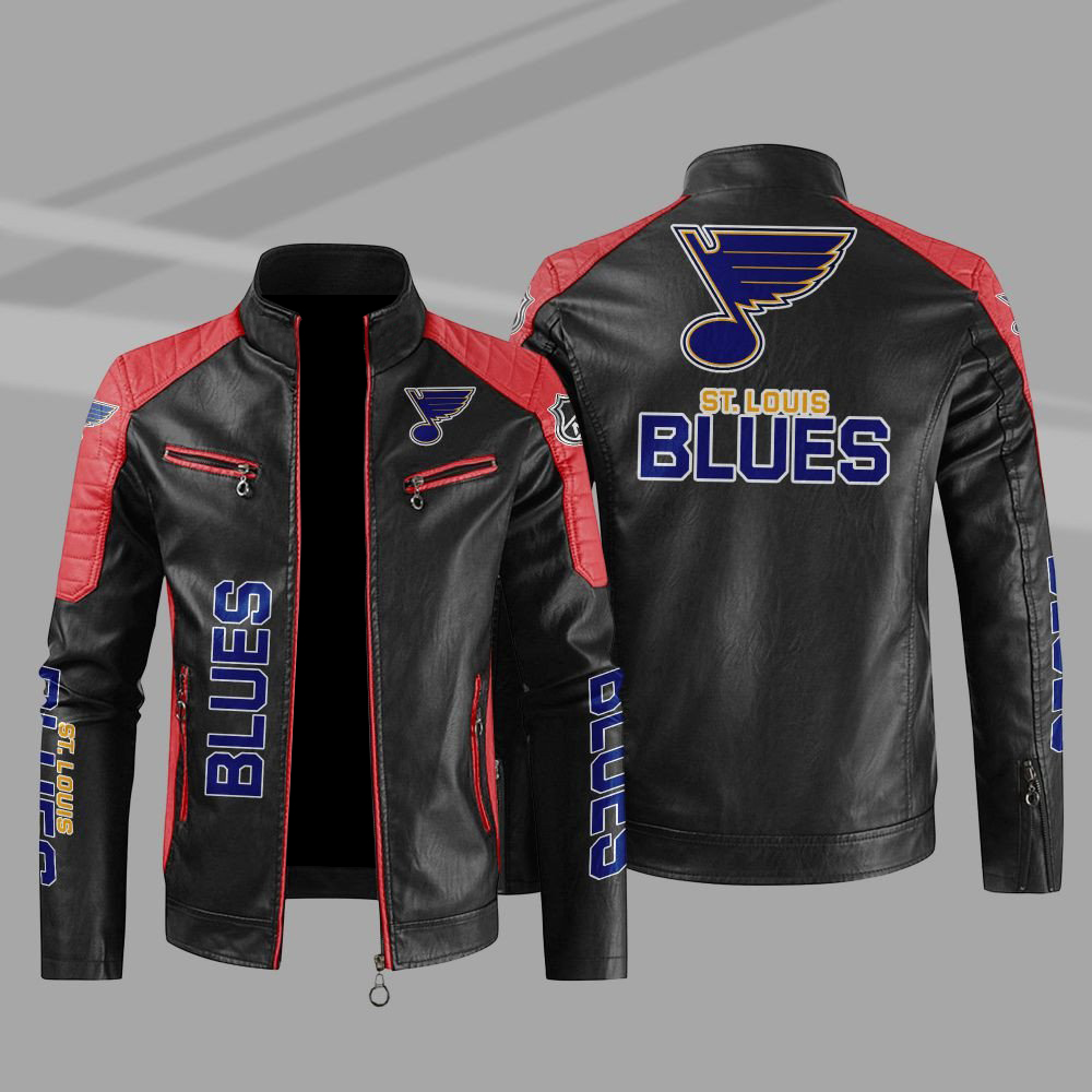 St Louis Blues Block Red Black NHL Leather Jacket - Maker of Jacket