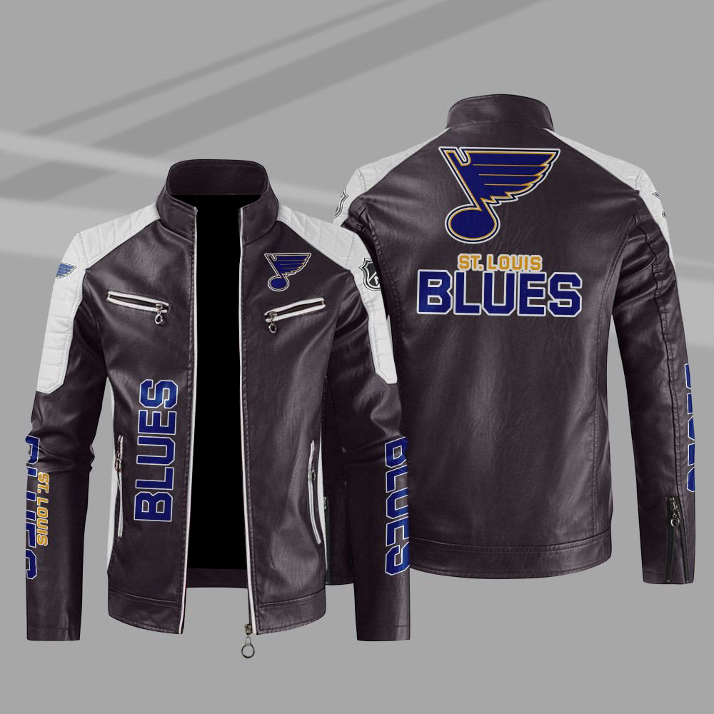 St Louis Blues Block White Black NHL Leather Jacket St Louis Blues Block White Black NHL Leather Jacket