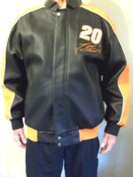 Tony Stewart 20 Black Orange Leather Jacket