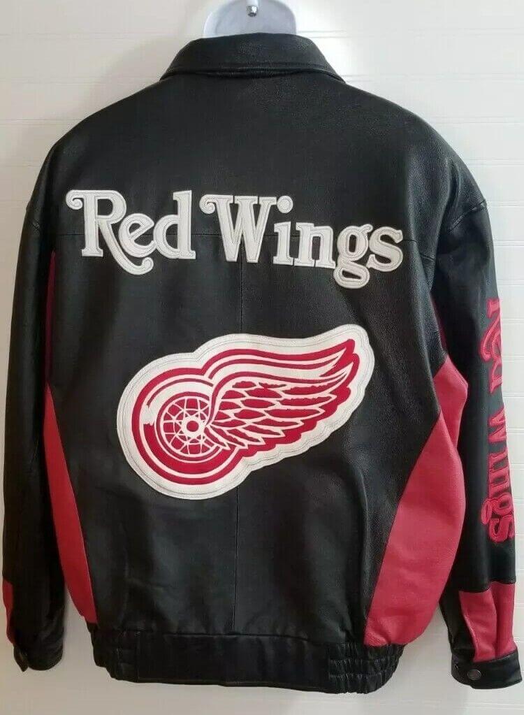 Vintage 90s NHL Detroit Red Wings Leather Jacket (1) Vintage 90s NHL Detroit Red Wings Leather Jacket