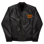 Washington Commanders Black Leather Varsity Jacket
