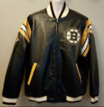 Boston Bruins NHL Zip Up Black Yellow Leather Jacket