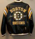Boston Bruins NHL Zip Up Black Yellow Leather Jacket