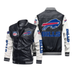 Buffalo Bills Black White Bomber Leather Jacket