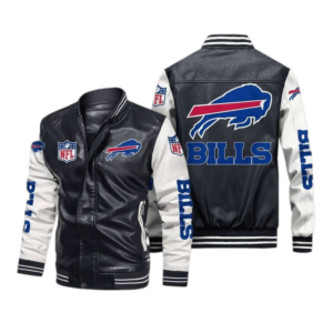 Buffalo Bills Black White Bomber Leather Jacket