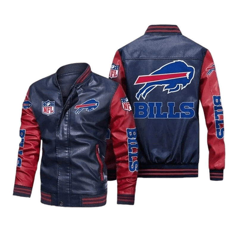 Buffalo Bills Navy Red Bomber Leather Jacket Buffalo Bills Navy Red Bomber Leather Jacket
