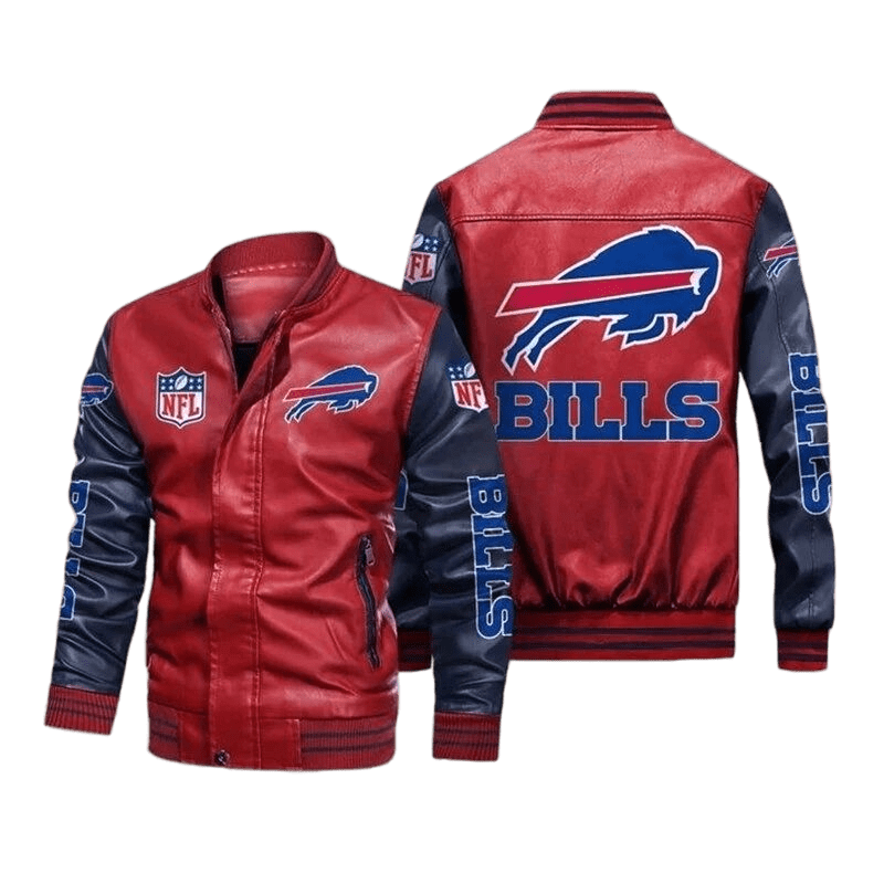 Buffalo Bills Red Navy Bomber Leather Jacket Buffalo Bills Red Navy Bomber Leather Jacket