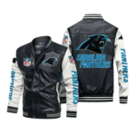 Carolina Panthers Black White Bomber Leather Jacket