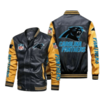 Carolina Panthers Black Yellow Bomber Leather Jacket