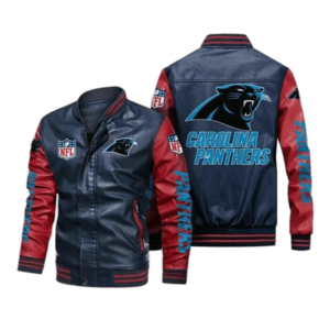 Carolina Panthers Navy Red Bomber Leather Jacket
