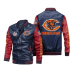 Chicago Bears Navy Red Bomber Leather Jacket