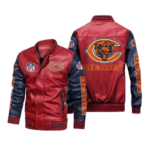 Chicago Bears Red Navy Bomber Leather Jacket