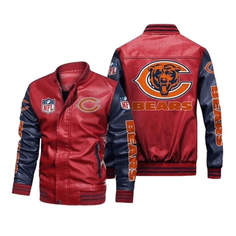 Chicago Bears Red Navy Bomber Leather Jacket Chicago Bears Red Navy Bomber Leather Jacket