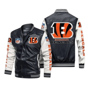 Cincinnati Bengals Black White Bomber Leather Jacket