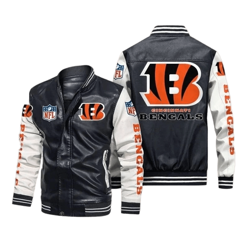 Cincinnati Bengals Black White Bomber Leather Jacket Cincinnati Bengals Black White Bomber Leather Jacket