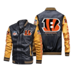 Cincinnati Bengals Black Yellow Bomber Leather Jacket
