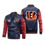 Cincinnati Bengals Navy Red Bomber Leather Jacket