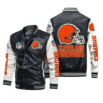Cleveland Browns Black White Bomber Leather Jacket