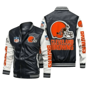 Cleveland Browns Black White Bomber Leather Jacket
