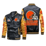 Cleveland Browns Black Yellow Bomber Leather Jacket