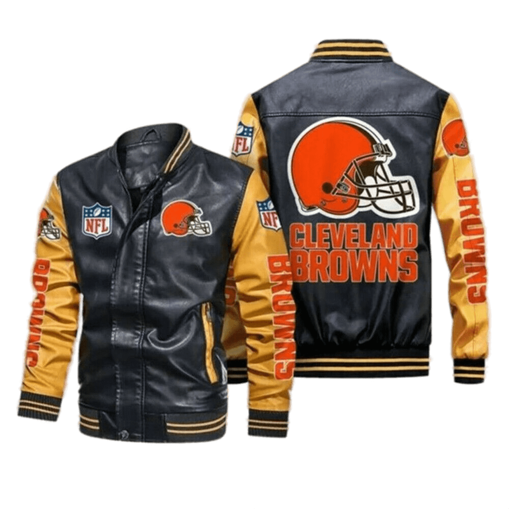 Cleveland Browns Black Yellow Bomber Leather Jacket Cleveland Browns Black Yellow Bomber Leather Jacket