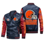 Cleveland Browns Navy Red Leather Jacket