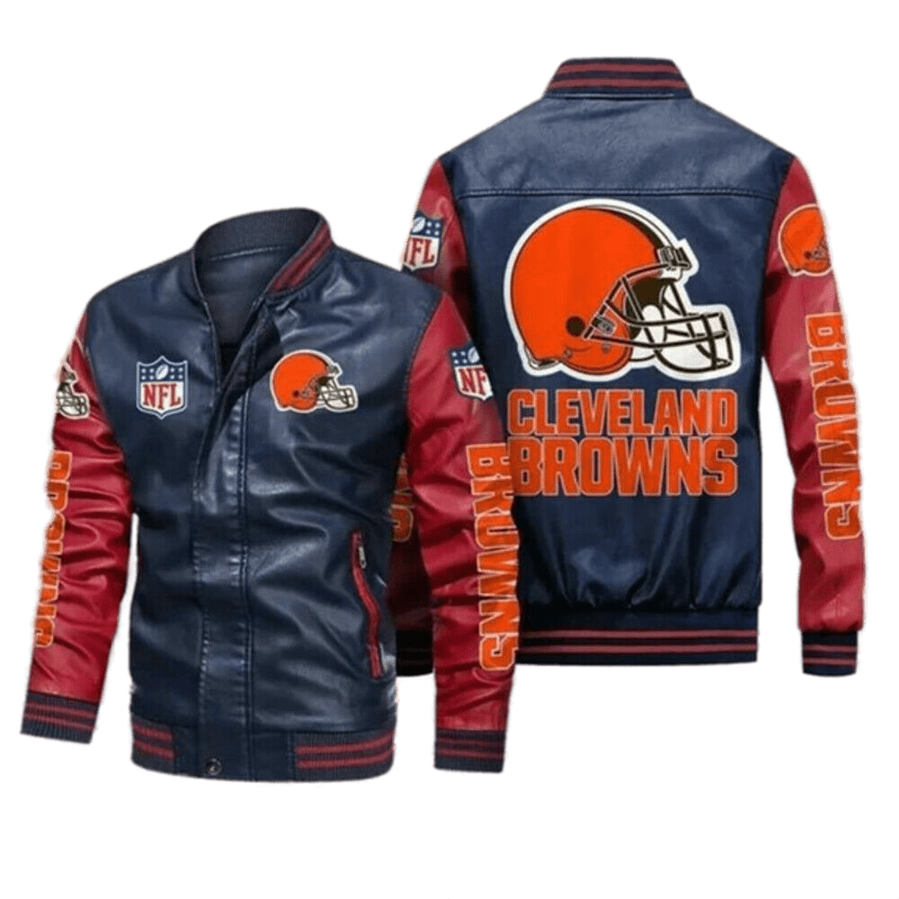 Cleveland Browns Navy Red Leather Jacket Cleveland Browns Navy Red Leather Jacket