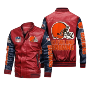 Cleveland Browns Red Navy Leather Jacket