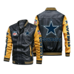 Dallas Cowboys Black Yellow Bomber Leather Jacket