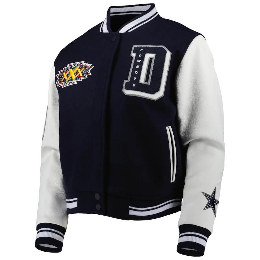 Dallas Cowboys Navy And White Leather Jacket (1) Dallas Cowboys Navy And White Leather Jacket