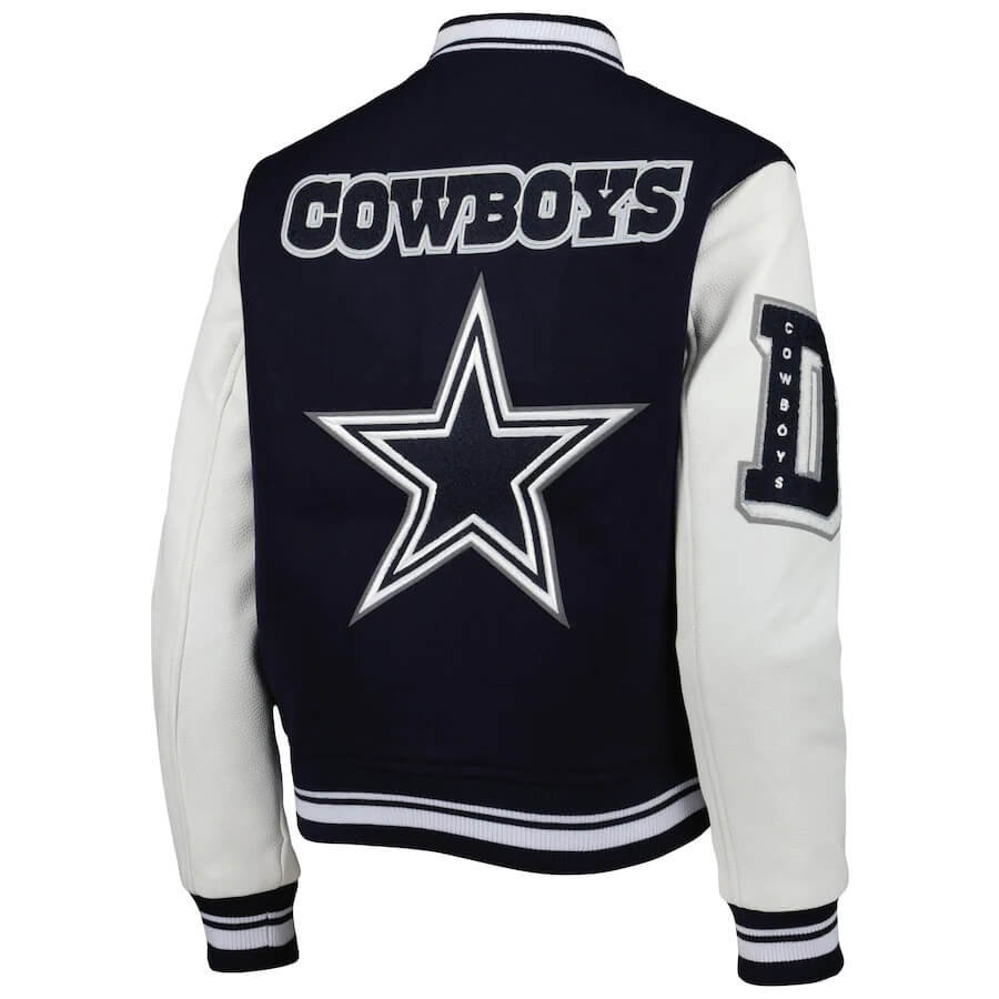 Dallas Cowboys Navy And White Leather Jacket - Maker of Jacket