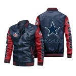 Dallas Cowboys Navy Red Bomber Leather Jacket
