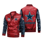 Dallas Cowboys Red Navy Bomber Leather Jacket