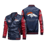 Denver Broncos Navy Red Bomber Leather Jacket