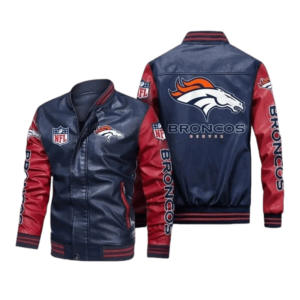 Denver Broncos Navy Red Bomber Leather Jacket