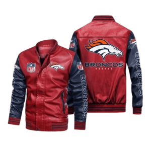 Denver Broncos Red Navy Bomber Leather Jacket