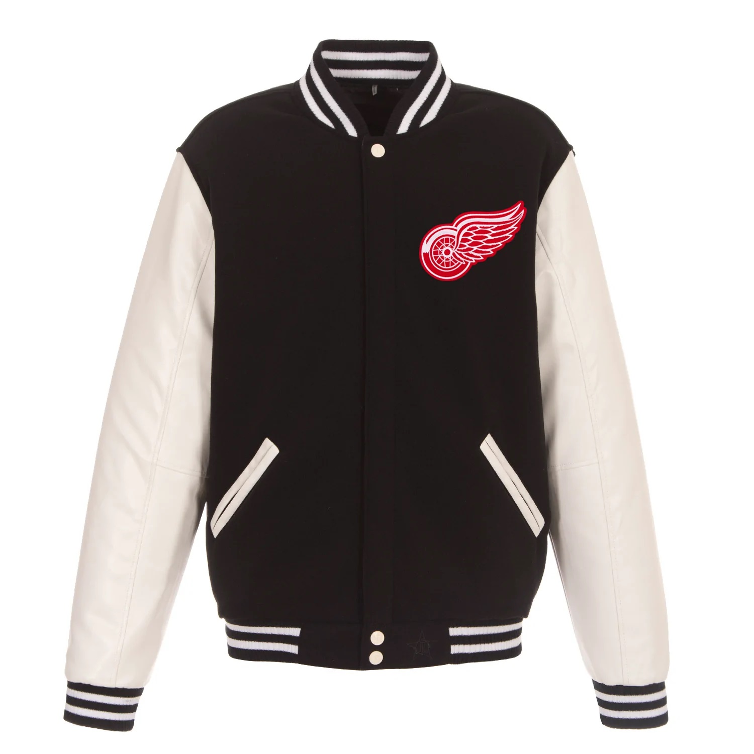 Detroit Red Wings Black White Varsity Jacket (2) Detroit Red Wings Black White Varsity Jacket