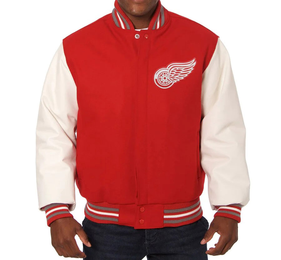 Detroit Red Wings Red White Varsity Jacket (1) Detroit Red Wings Red White Varsity Jacket