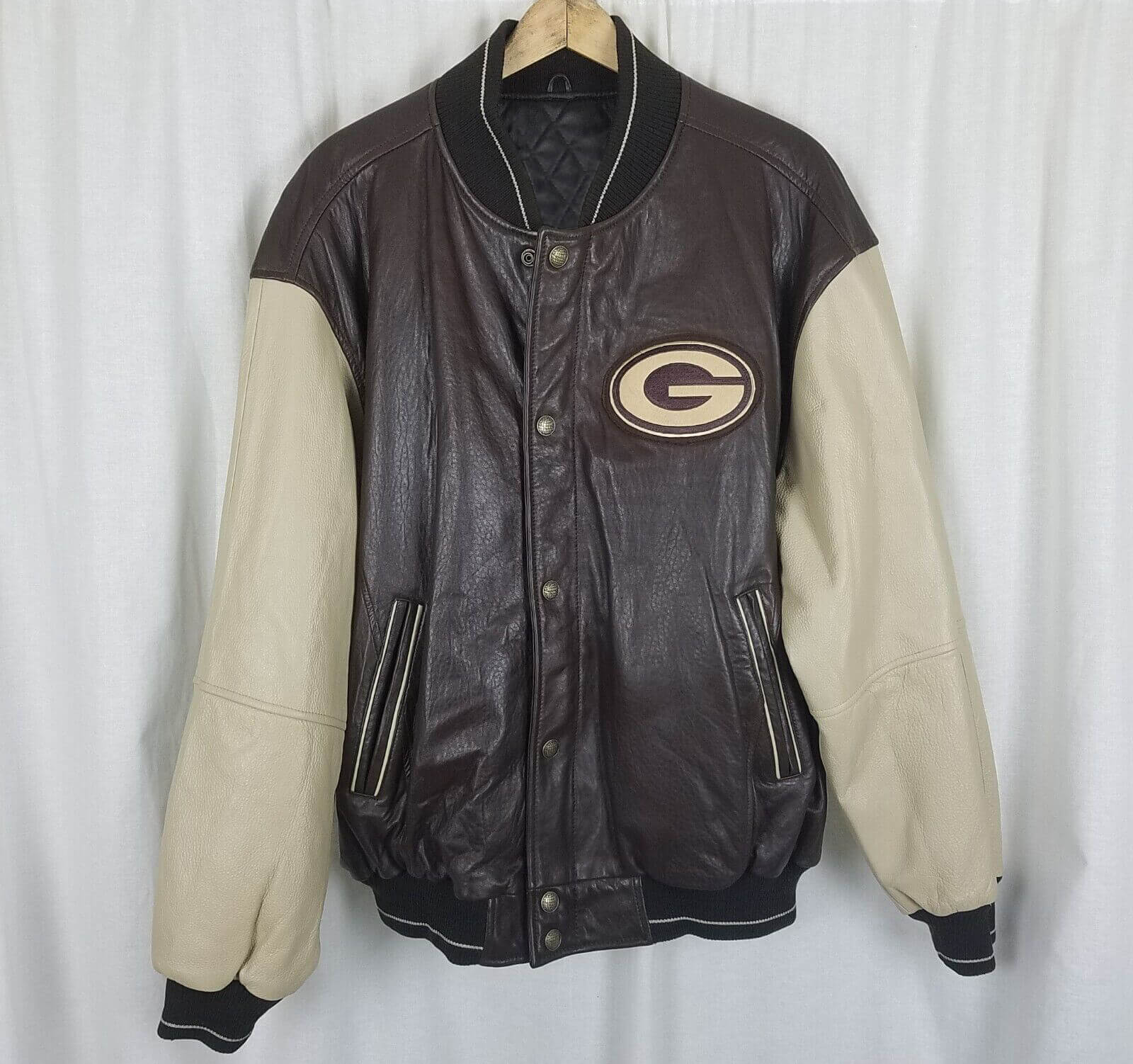 Green Bay Packers Brown And Cream Leather Jacket
