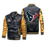 Houston Texans Black Yellow Bomber Leather Jacket