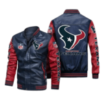Houston Texans Navy Red Bomber Leather Jacket