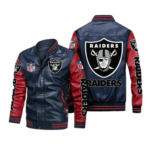 Las Vegas Raiders Navy Red Bomber Leather Jacket