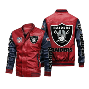 Las Vegas Raiders Red Navy Bomber Leather Jacket (1)