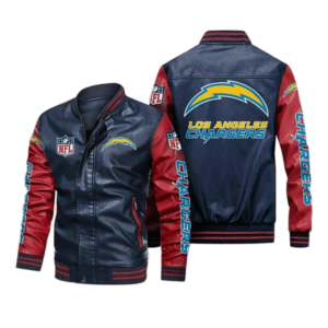Los Angeles Chargers Navy Red Bomber Leather Jacket