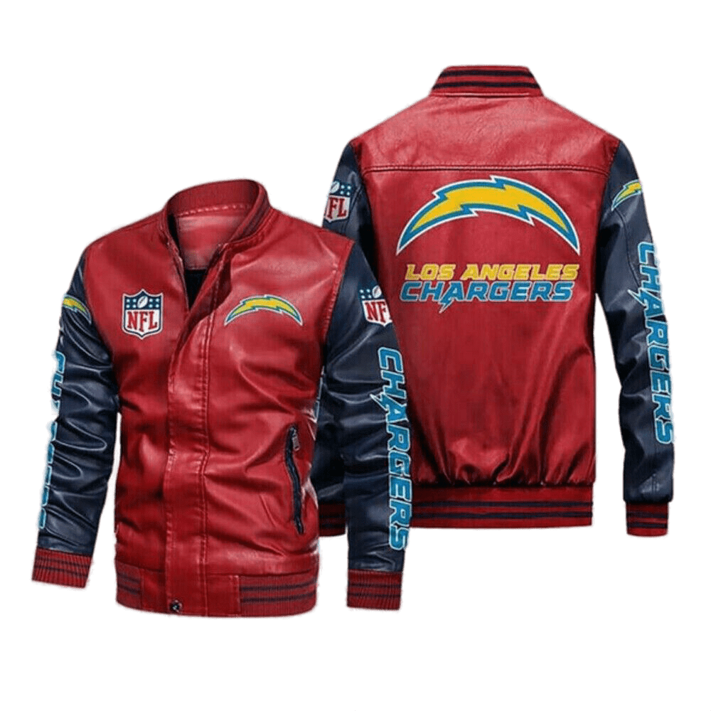 Los Angeles Chargers Red Navy Bomber Leather Jacket Los Angeles Chargers Red Navy Bomber Leather Jacket