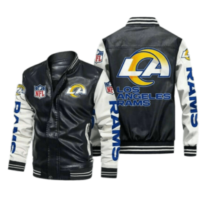 Los Angeles Rams Black White Bomber Leather Jacket
