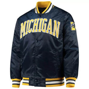 Michigan Wolverines Navy Snap Satin Jacket