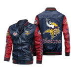 Minnesota Vikings Navy Red Bomber Leather Jacket