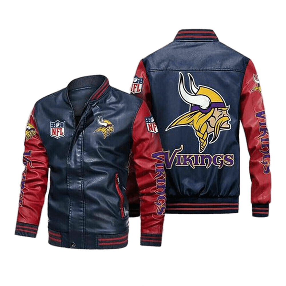 Minnesota Vikings Navy Red Bomber Leather Jacket Minnesota Vikings Navy Red Bomber Leather Jacket